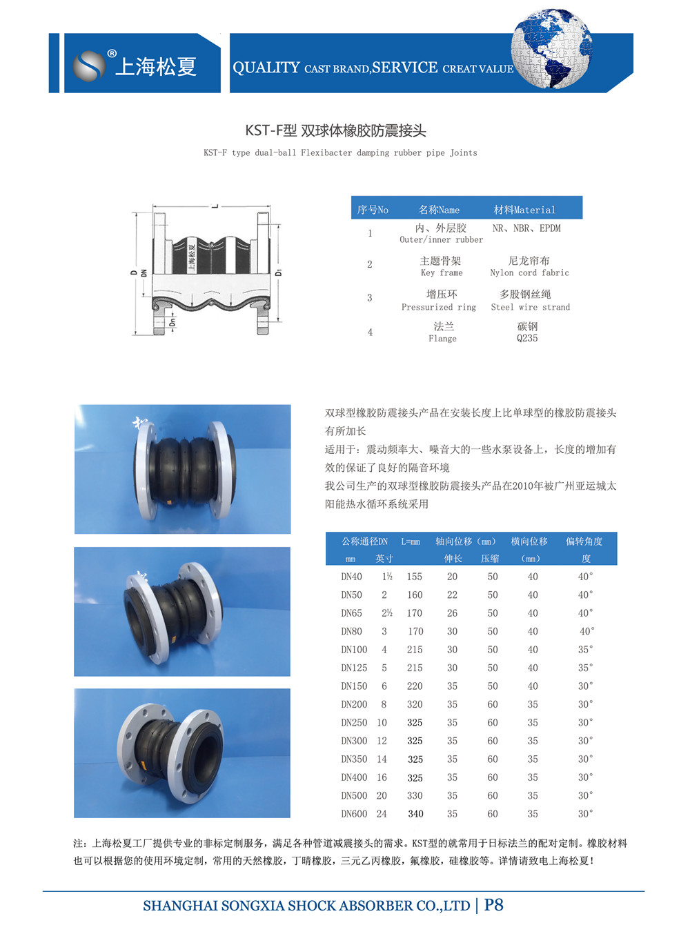 KST-DN-65-1.6Mpa煉油廠用雙球耐油橡膠防震接頭 KST-DN-65-1.6Mpa煉油廠用雙球耐油橡膠防震接頭